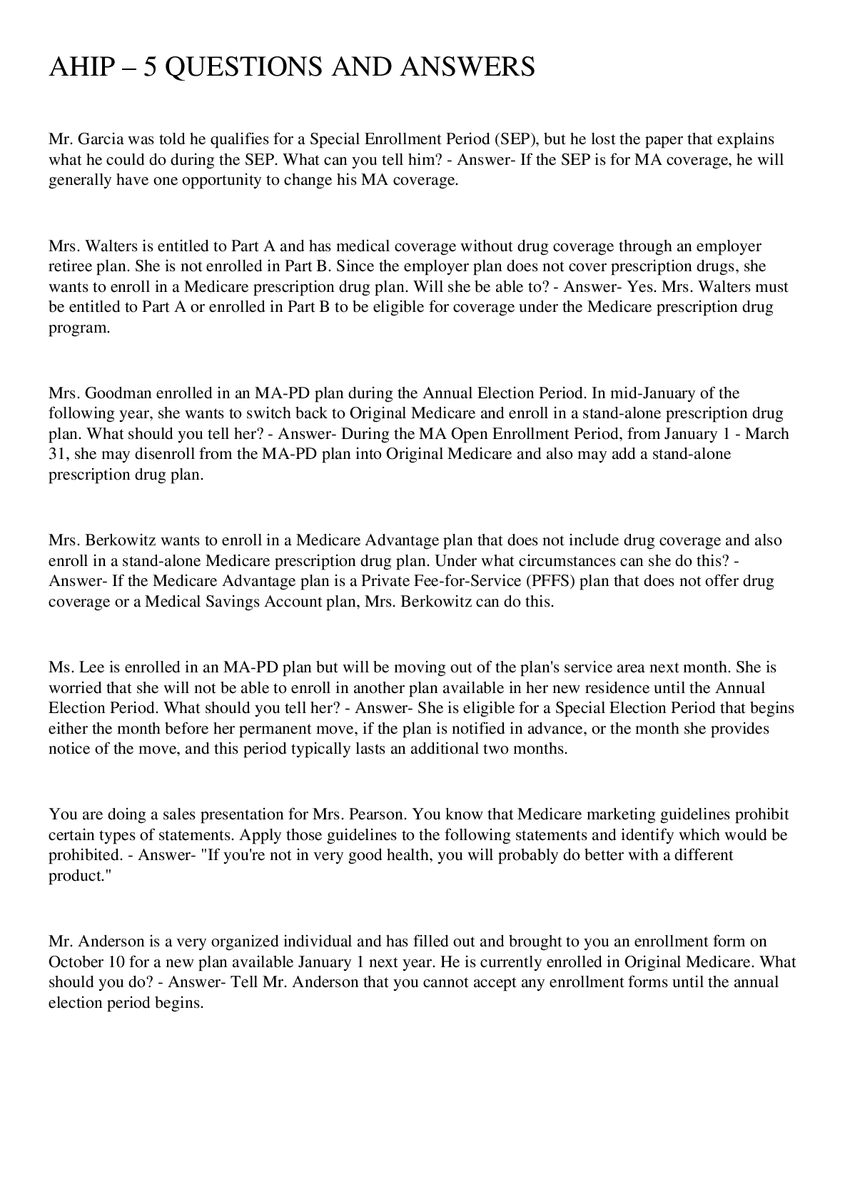 Preview image for AHIP – 5 QUESTIONS AND ANSWERS 2023